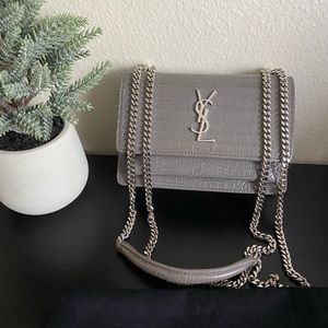 SOLD-YSL Grey Crocodile Sunset Wallet Bag